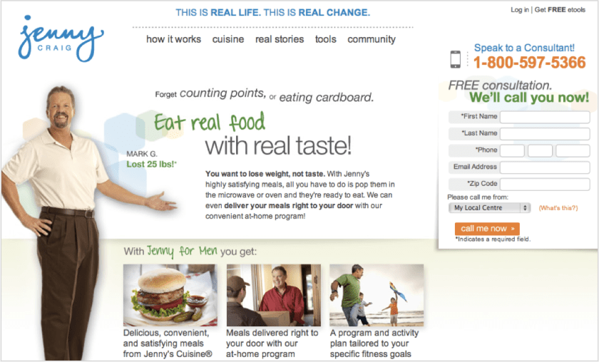 Jenny Craig for Men website homepage