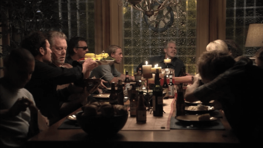 In episode two of the first season, the club gather's around Gemma's dining room table for a joyful family meal. 